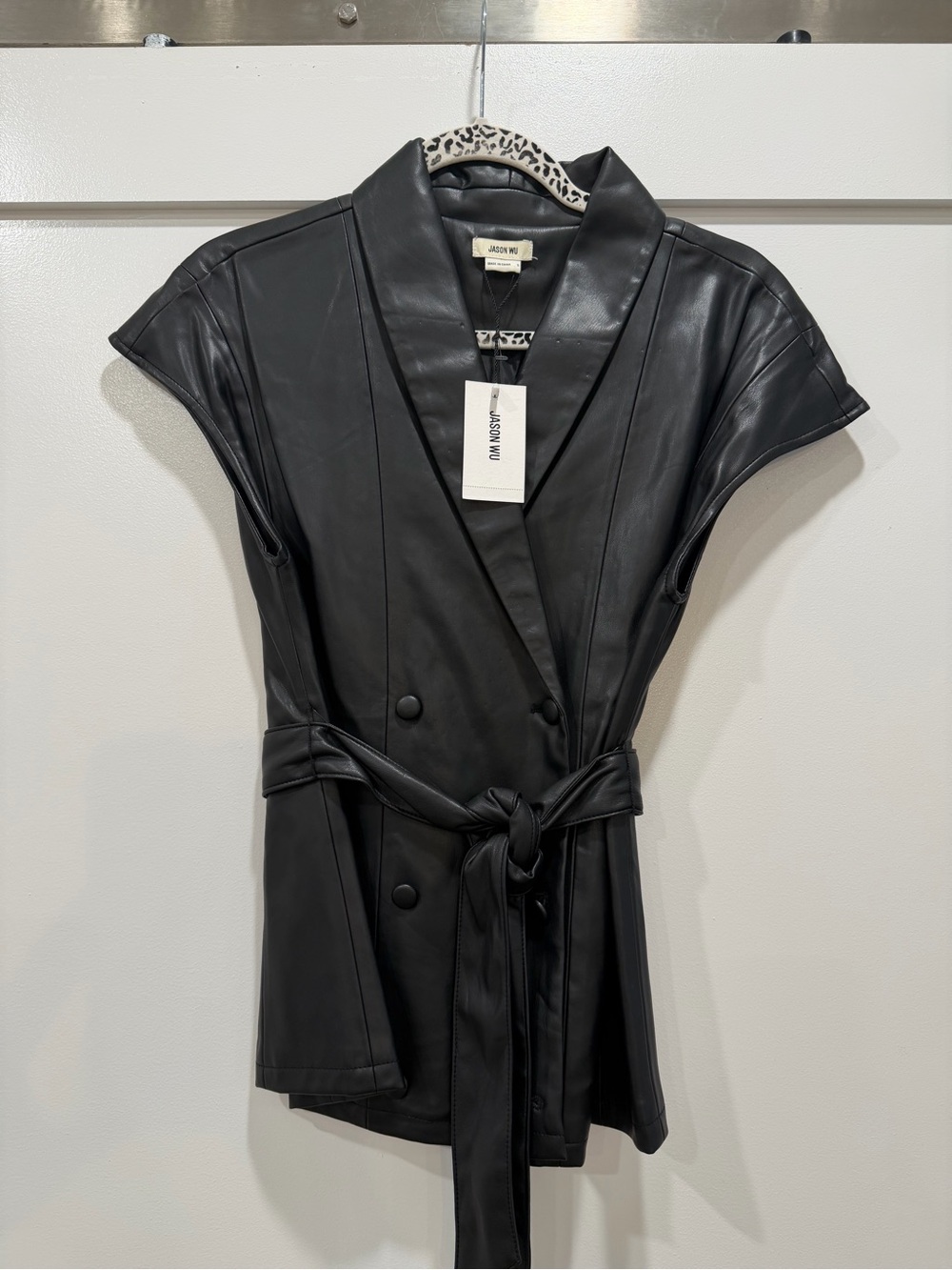 Jason Wu Women’s Size S Black Faux Leather Belted Double Breasted Vest NWT
